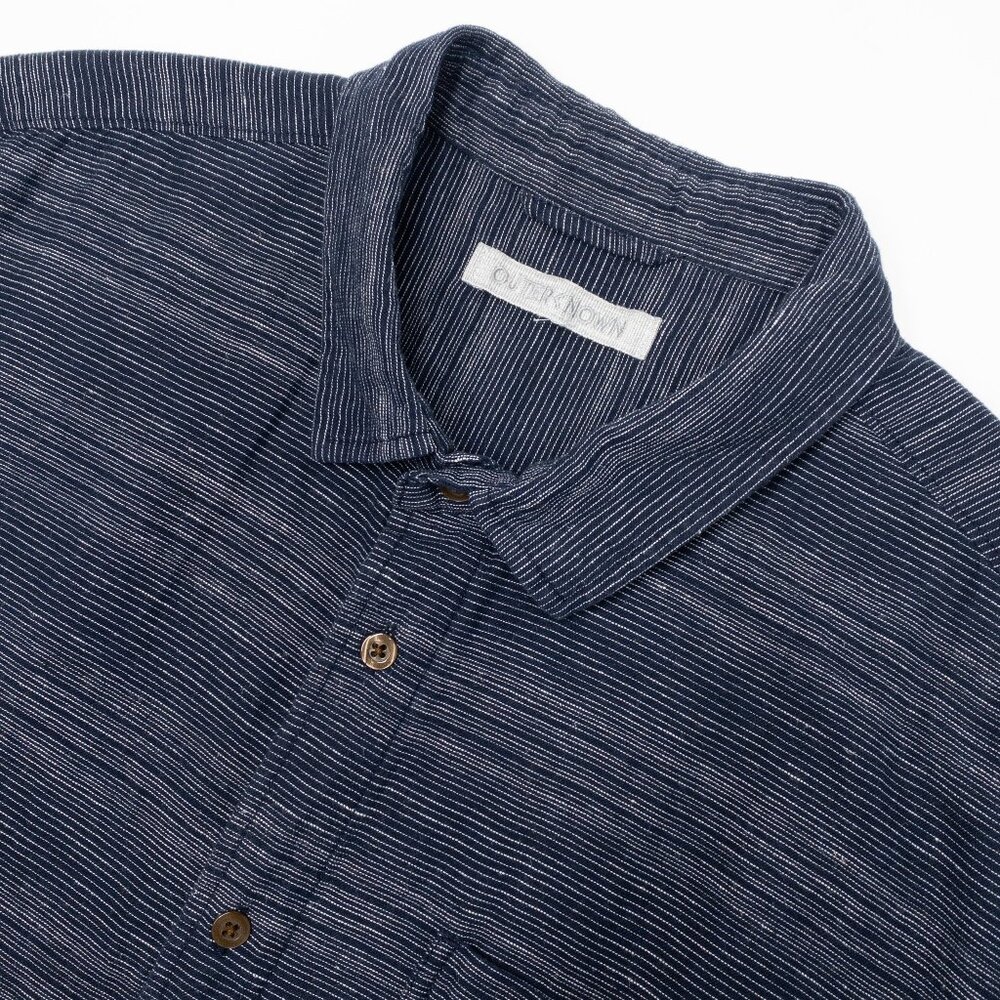 Outerknown Linen Shirt Men's Large Short Sleeve Button-Up Striped Beach Casual